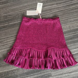 LoveShackFancy Metallic Fuchsia Ruffle Mini Skirt